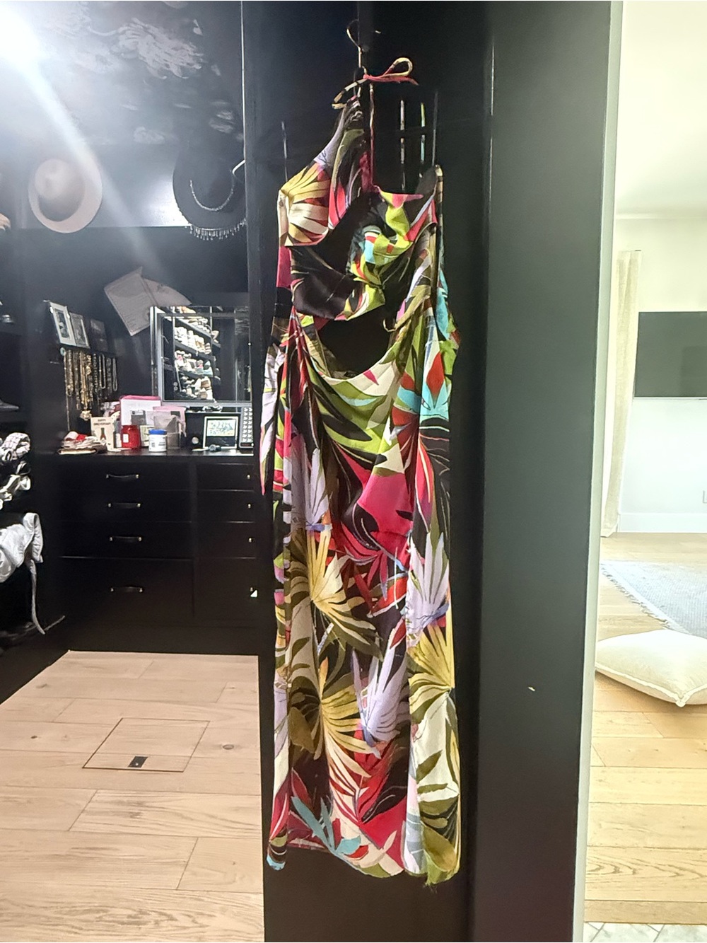 Zara Multicolor Tropical Backless Halter Maxi Dress